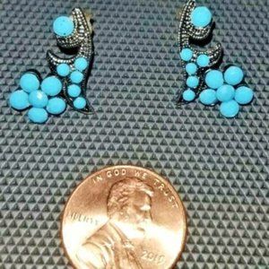 Vintage Silver Earrings - Turquoise Flowers
